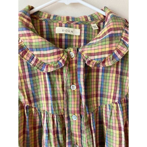 DOEN Billie Jean Top in Rainbow Plaid Print S - Picture 6 of 9